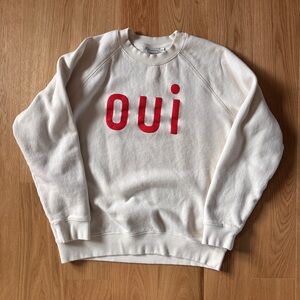 Clare V “Oui” Graphic Crewneck Sweatshirt - Cream with Red Print